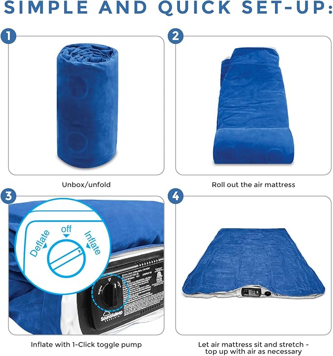 SoundAsleep Products Dream Series Luxury Air Mattress, ComfortCoil Technology, Built-in High Capacity Pump for Home, Camping- Double Height, Adjustable, Inflatable Blow Up, Portable - Twin XL Size