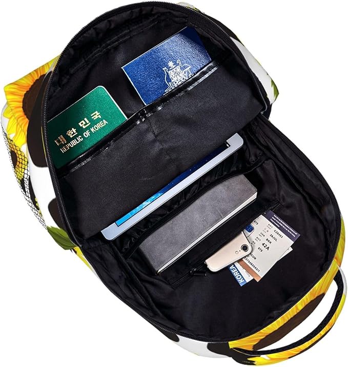 Lightweight Daypack Backpack for Trekking Work Running, Big Capacity Multipurpose Anti-Theft Bookbag, 80S Vintage Sunflower Cow Print Business Computer Bag