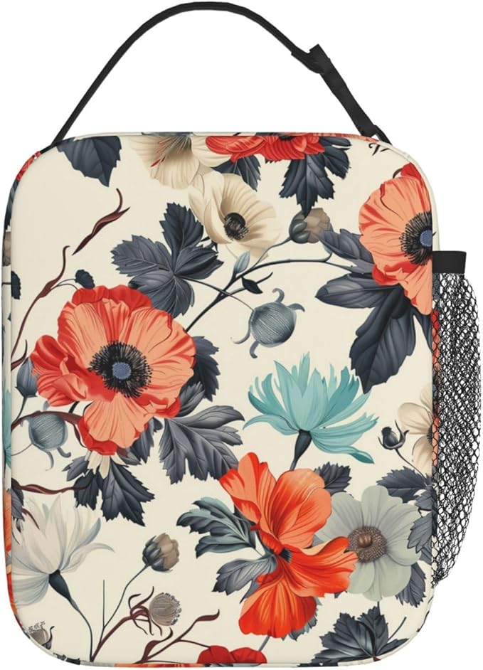 Floral Insulated Lunch Box for Women Men Floral Lunch Bag for Work,Picnic,Travel,Hiking,Beach or Fishing Polyester