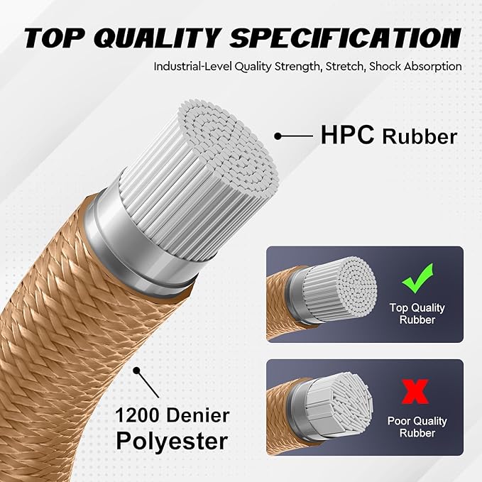 Elastic Bungee Shock Cord 3-8mm (Khaki, 1/8'' x 164FT)