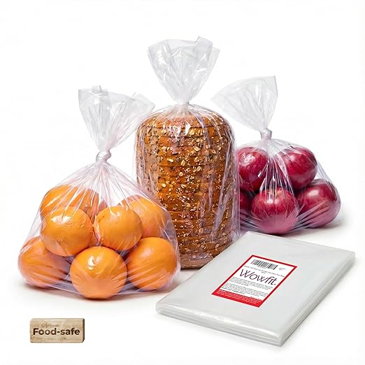 Wowfit 100 CT 12x18 Inch 1.1 Mil Clear Plastic Flat Open Poly Bags – Great for Bread, Food Storage, Sandwiches, Pizza, Cotton Candy, Hats, Plates, and More