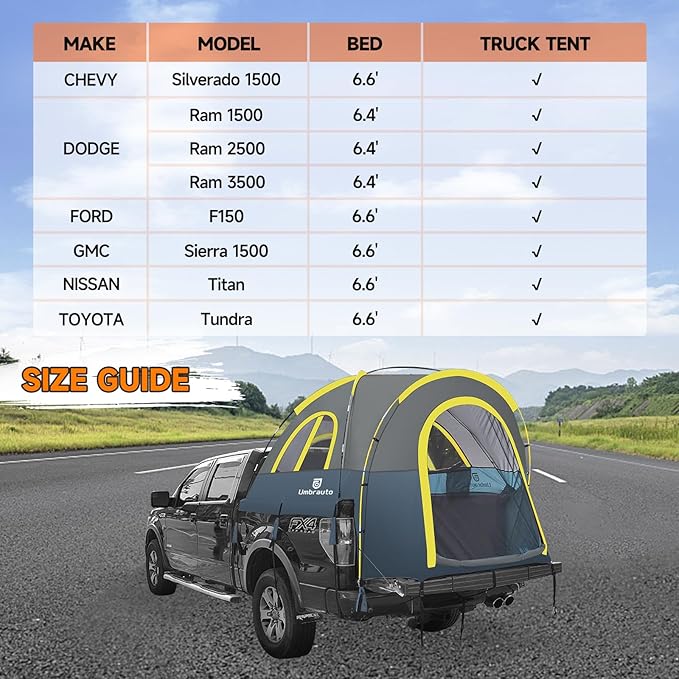 Truck Bed Tent 6.5ft: Easy Set Up Umburato Pickup Truck Tents for Camping, Waterproof PU3000mm Canopy for Truck Camper, Portable, Spacious for 2 Person Blue