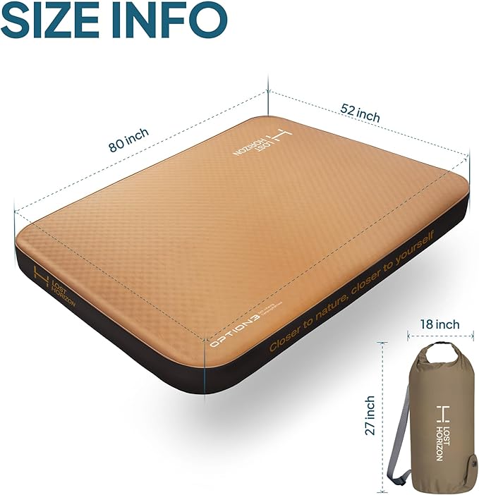 LOSTHORIZON Air & Foam Camping Mattress, Self-Inflating Sleeping Pad, 4.5" Thick, with Pump Sack, Full