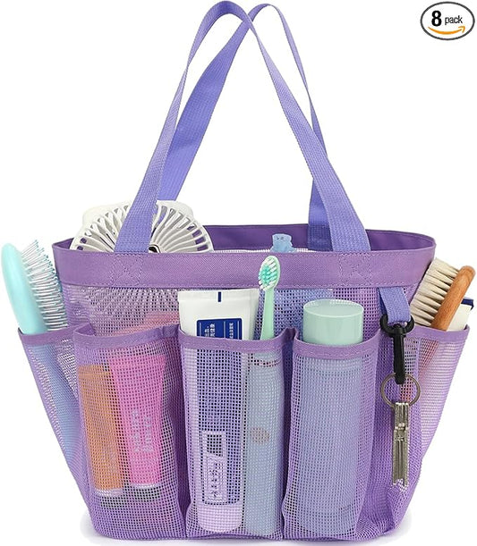 Mesh Shower Caddy Portable for College Dorm Room Essentials, 8-Pocket Large Shower Basket Tote Bag with 2 Handles for Toiletry, Bathroom, Beach, Camp, Gym