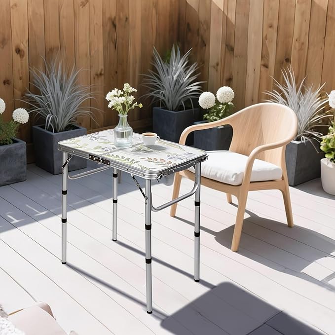 RedSwing Camping Table 2ft Portable Pinic Table Adjustable Height Small Card Table Aluminum Foldable Lightweight with Carry Handle for Outdoor Indoor Hiking Camp BBQ Beach