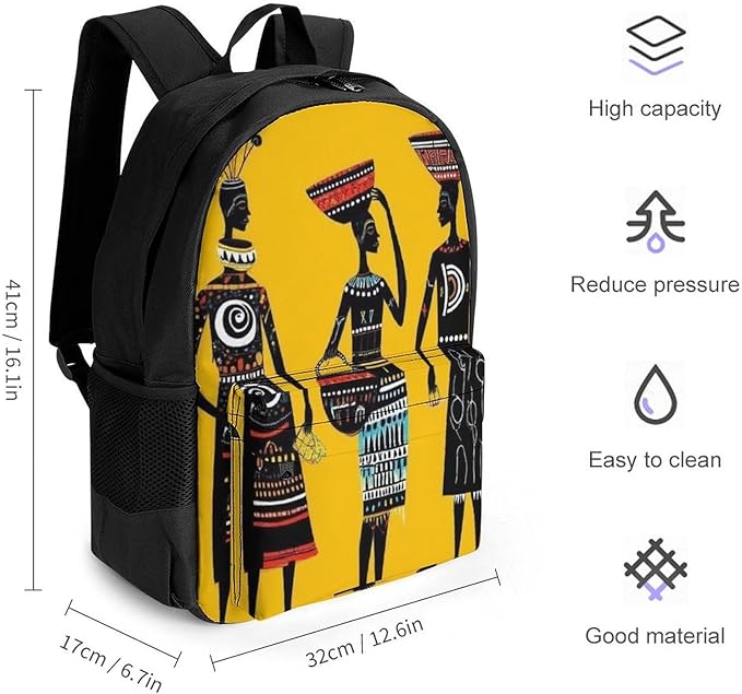 Lightweight Rucksacks for Climbing Outdoors Walking Cycling, Large Capacity Anti-Theft Multipurpose Carry On Bag, Traditional African Women Art Camping Outdoor Backpack