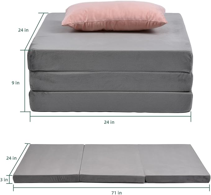 Memory Foam Foldable Mattress, Trifold Floor Bed Mattress with Dust Cover, Portable Waterproof Camping Pad Mat, for Outdoor Sleeping, Foldable, for Travel Truck Bed Tent