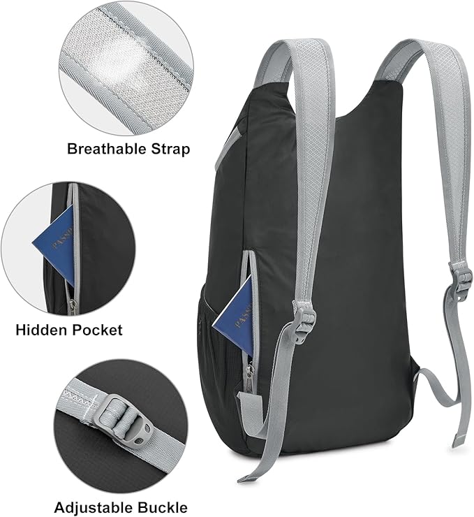 G4Free 11L Hiking Backpack Small Ultra light Packable Backpack Travel Bag for Women Men Casual Outdoor Camping Daypack (Black)