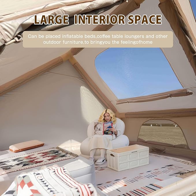 Inflatable Tents for Camping, Easy to Install Blow Up Tent with Air Pump, Waterproof and Windproof 300D Oxford Cloth Air Tents with Tear Resistant Mesh Zipper Adult 5-8 Person