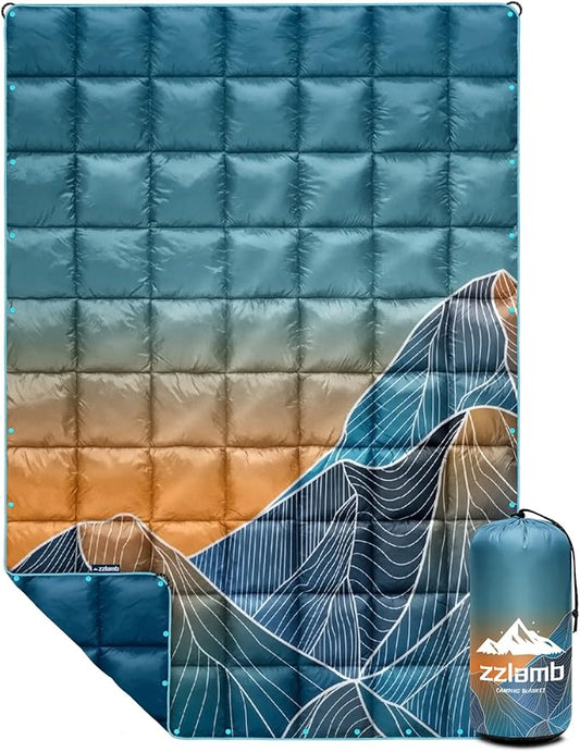 zzlamb Camping Blanket, Outdoor Lightweight Travel Blanket Puffy Portable Down Alternative, Windproof Warm Cloak with Snaps, Cozy Quilt Backpacking Picnic RV Plane Car Hammock Beach Climbing