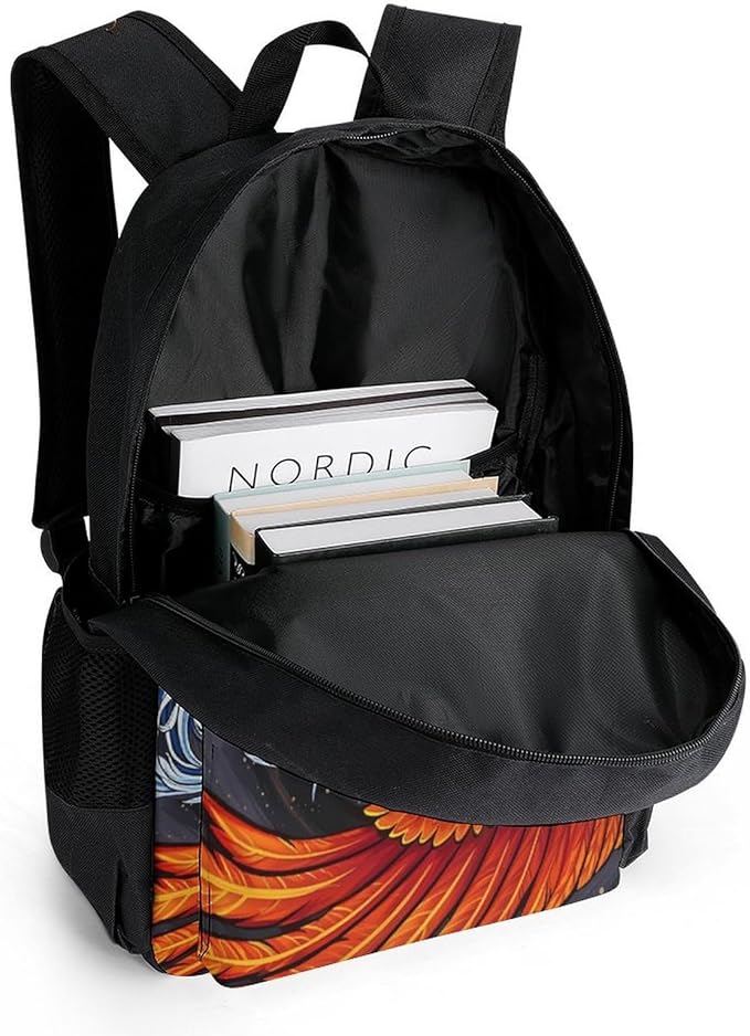 Supdreamc Backpack Polyester Multipurpose Anti-Theft Ice Water Fire Flame Phoenix Bird Art Shoulder Bag Big Capacity Gym Outdoor Hiking Backpack With Padded Straps