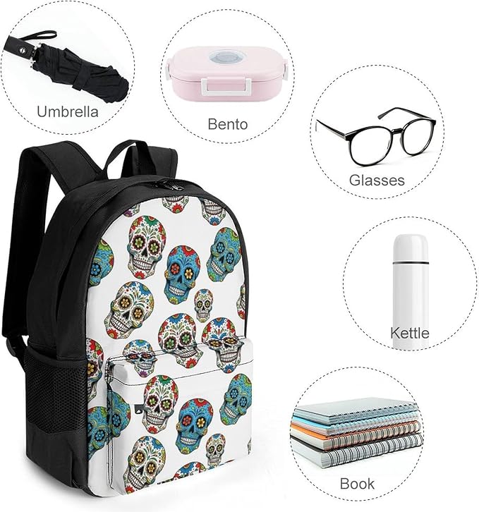 Supdreamc Polyester Daypack for Hiking Work Running, Big Capacity Anti-Theft Multipurpose Shoulder Bag, Mexico Sugar Skull Travel and Sport Backpack Rucksack