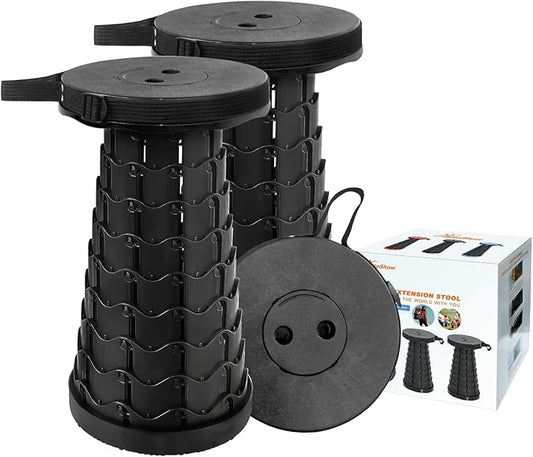 2PCS Upgraded Collapsible Stool Thickened Set, Portable Stool Folding Stools, Foldable Chair for Camping Fishing Hiking BBQ and Outdoor Activities - Max 400lbs（Black）