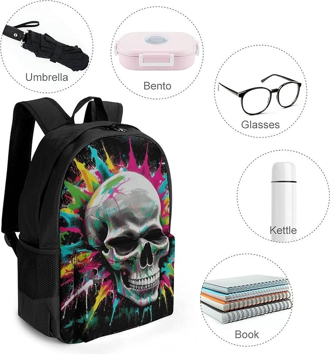 Adults Lightweight Classic And Cool Skull Tie Dye Shoulder Book Bags Big Capacity Shoulder Bag With Adjustable Shoulder Straps for Trekking Work Walking Cycling