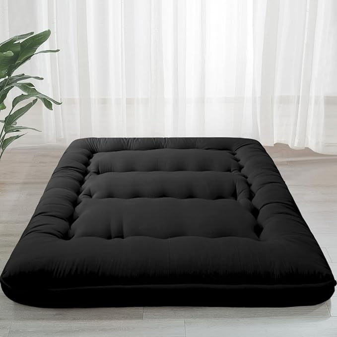 MAXYOYO 6" Thick Japanese Floor Mattress Futon Mattress, Foldable Tatami Pad for Adults, Roll Up Floor Bed for Guest Room Bedroom RV, Black, Twin