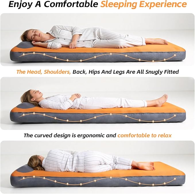 Sleeping Pad, 5.9" Thick Self Inflating Sleeping Pad with Electric Pump,4 Season Camping Mattress Pad with Built-in Pillow, Camping Essentials Gear for Hiking, Backpacking,Tent Use,Camping(Orange)
