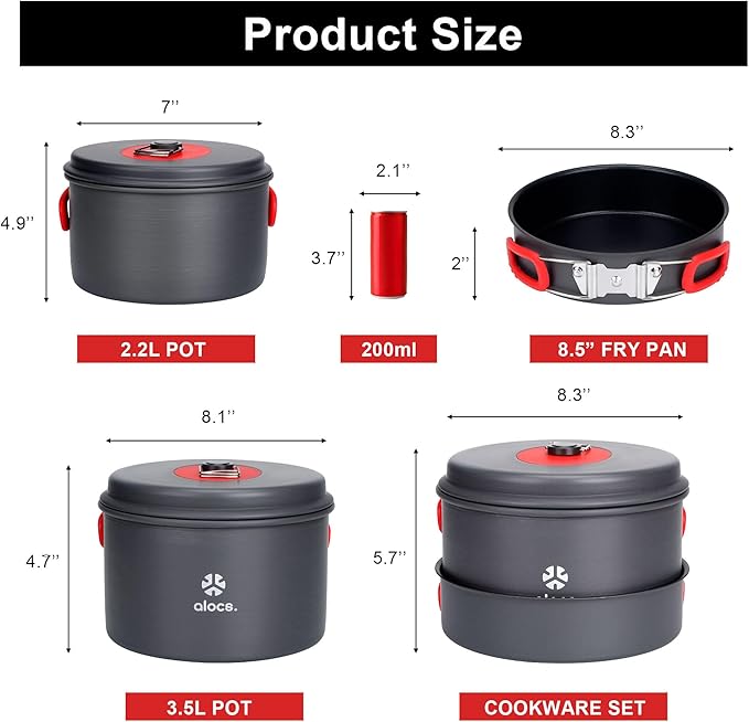 Alocs Camping Cookware Set Camping Gear, Compact Camping Pots and Pans Set, Durable Hard Alumina Camping Cooking Set for Outdoor Backpacking Camping Hiking Picnic, Included Mesh Carry Bag