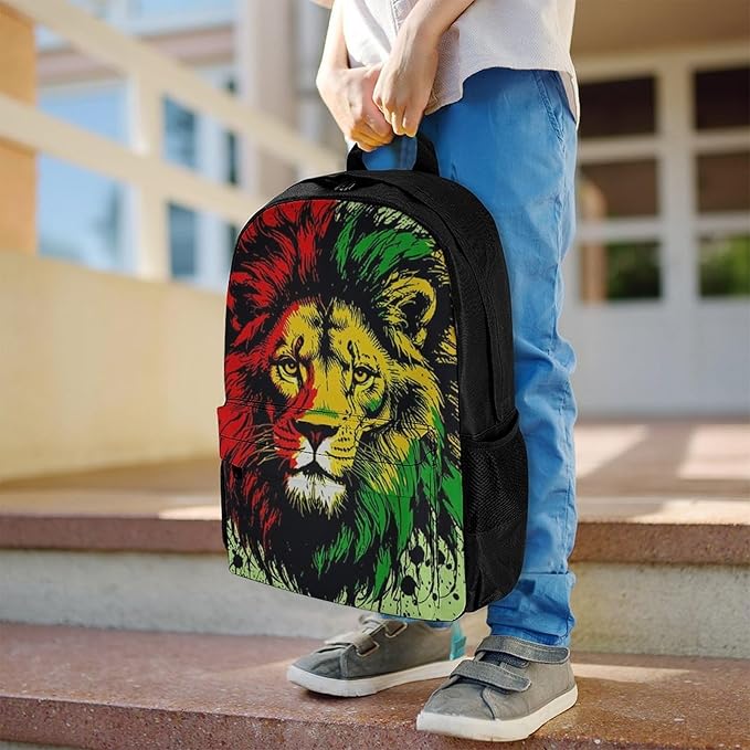 Supdreamc Rucksack Anti-Theft Multipurpose Big Capacity Carry On Bag, Rasta Flag Black Paint Splatter Lion Traveling Camping Backpack With Side Pockets