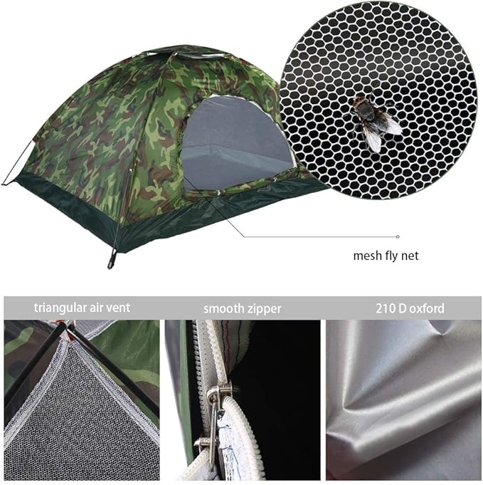 Outdoor Tent, 2 Persons 40 Tent Portable Tent for Camping Hiking and Spare Parts