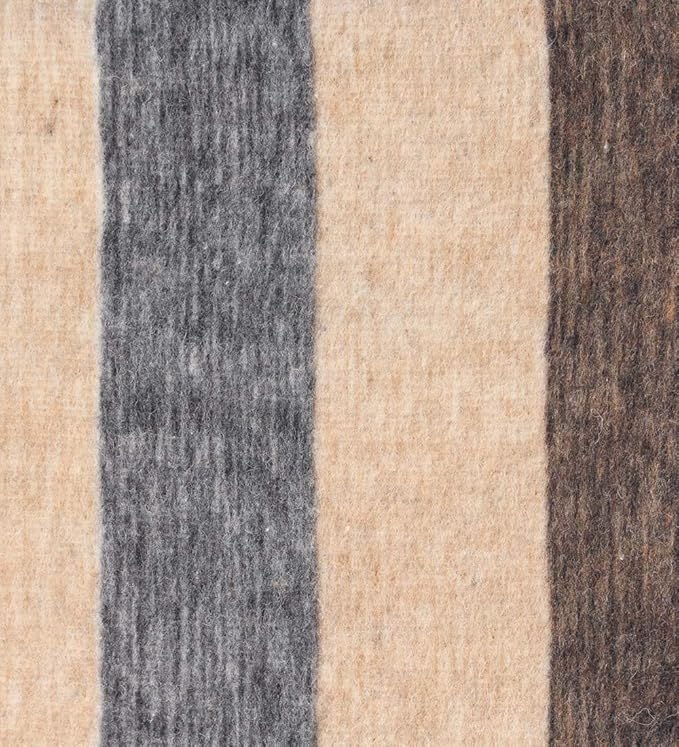 Alpaca Warehouse 100% Natural Alpaca and Sheep Wool Blanket Twin Size Thick Heavyweight Comfortably Warm - Great for Outdoor Use - Striped Design 87" x 60" (Melange Brown/Beige/Gray, Twin)