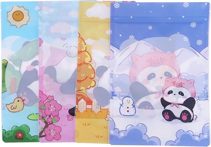 QQ Studio 100 Animal Cartoon Goodie Bags Clear Window Plastic Resealable Zipper Seal Lock Packaging Food Storage Pouch Party Favor Birthday Bags (Panda)