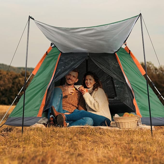 4-6 Person Pop-Up Camping Tent, Portable Instant Setup Family Tent with 2 Windows, for Hiking, Backpacking & Outdoor Adventures, Waterproof & Windproof