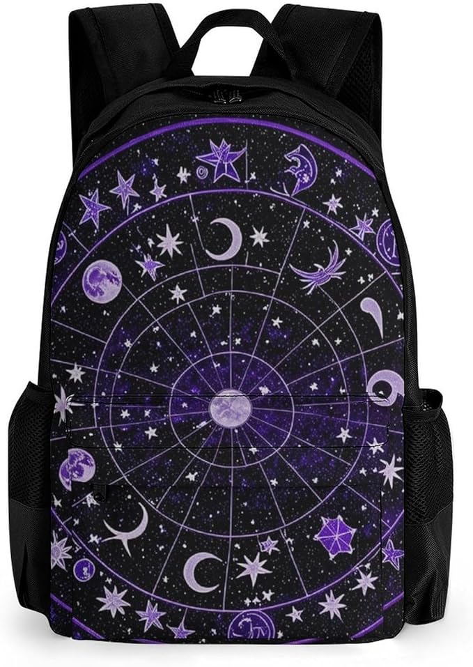 Supdreamc Polyester Daypack Backpack for Sports Travel Running, Big Capacity Anti-Theft Multipurpose Carry On Bag, Zodiac Colorful Constellation Galaxy Art Laptop Book Bag Rucksack