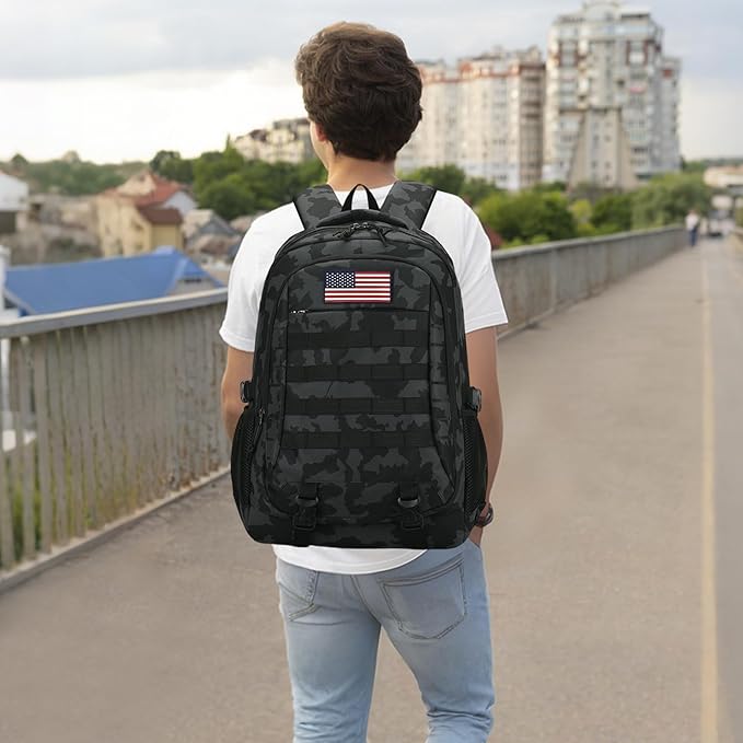 19'' Camo Backpack for Boys - Waterproof Tactical Bookbag for 15.6" Laptop Sleeve & MOLLE System for School Camping Travel