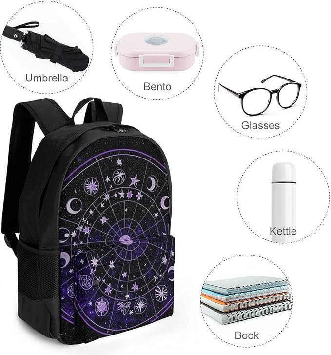 Supdreamc Adults Lightweight Zodiac Colorful Constellation Galaxy Art Rucksacks Large Capacity Bookbag With Adjustable Shoulder Straps for Trekking Outdoors Bicycle