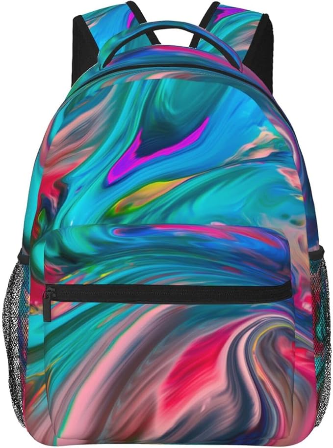 Daypack Backpack Anti-Theft Multipurpose Big Capacity Bookbag, Abstract Aesthetic Swirl Wave Trippy Art Business Computer Bag With Side Pockets