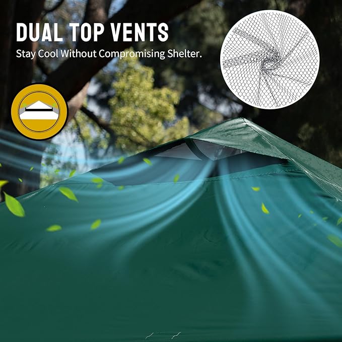 CROWN SHADES 10x10 Pop Up Canopy - Beach Tent with One Push Setup - Easy Outdoor Sun Shade for Events, Parties, Camping - Gazebo with STO-N-Go Cover Bag, Silver Coated Top, Forest Green