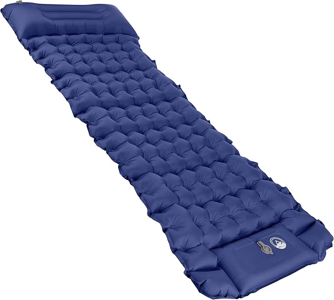 Sleeping Pad for Camping - Inflatable Mat with Built-in Foot Pump - Waterproof Camp Mattress - Camping Gear Must Haves by Wakeman Outdoors (Blue)