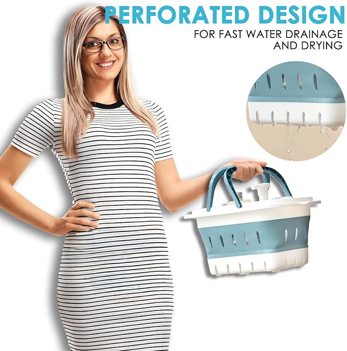 Portable Shower Caddy Tote – Collapsible Plastic Basket with Handles, Foldable Storage Organizer for Bathroom, Kitchen, College Dorm, Gym, Travel & Camping