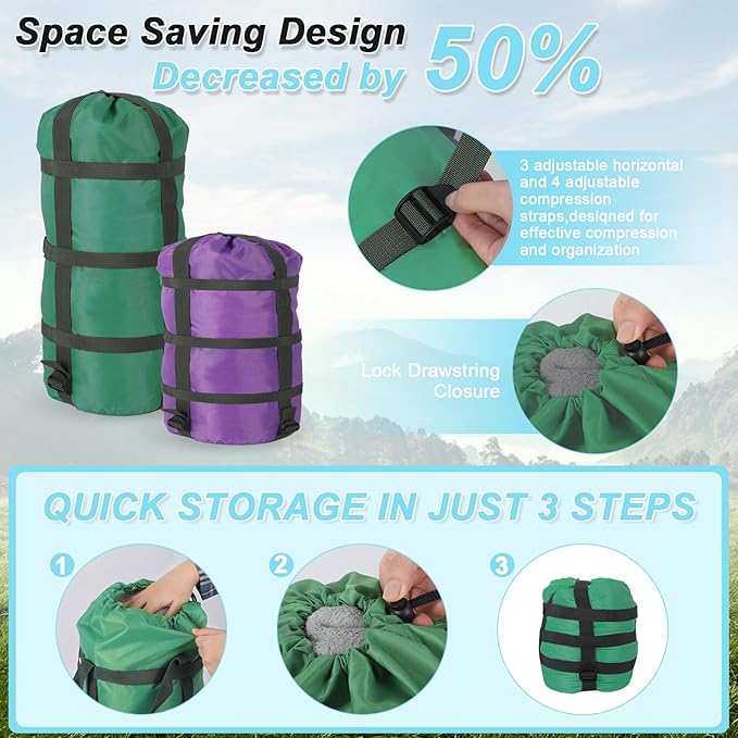 Compression Sacks Ultralight Sleeping Bag Stuff Sack Nylon Compression Stuff Sacks Water Resistant Compression Bag for Backpacking Camping Space Saving Hiking Gear Outdoor