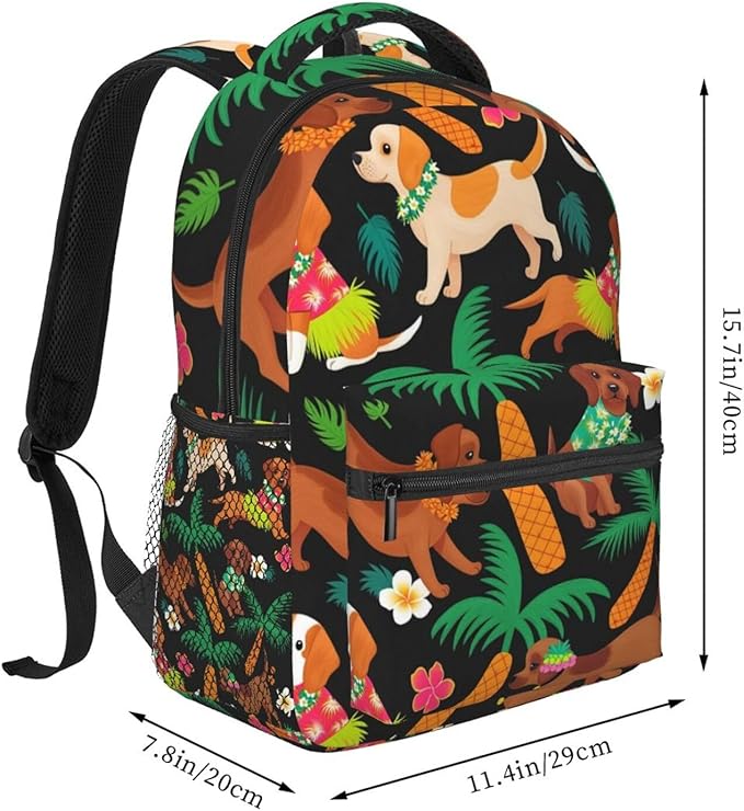 Men Women Lightweight Beach Dog Labrador Palm Tree Pineapple Casual Daypack Big Capacity Bookbag With Padded Straps for Gym Travel Walking Cycling