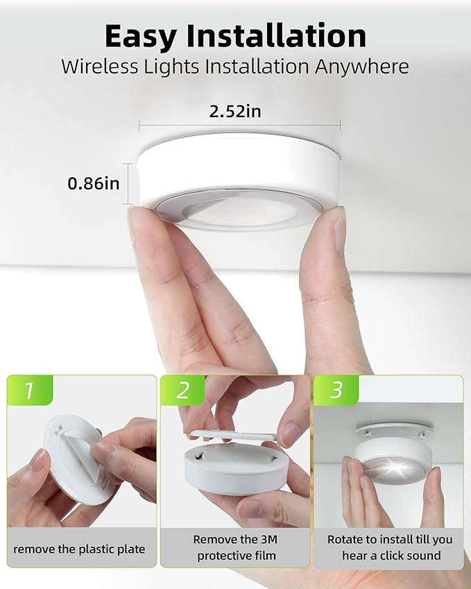 EZVALO LED Puck Lights, Rechargeable Sitck On Tap Lights, Wireless Closet Light, 3 Color Temps, Under Cabinet Lights, 2.5'' Mini Touch Light, Ideal for Kitchen,Closet,Pantry,Shelves,Camper(6 Pack)