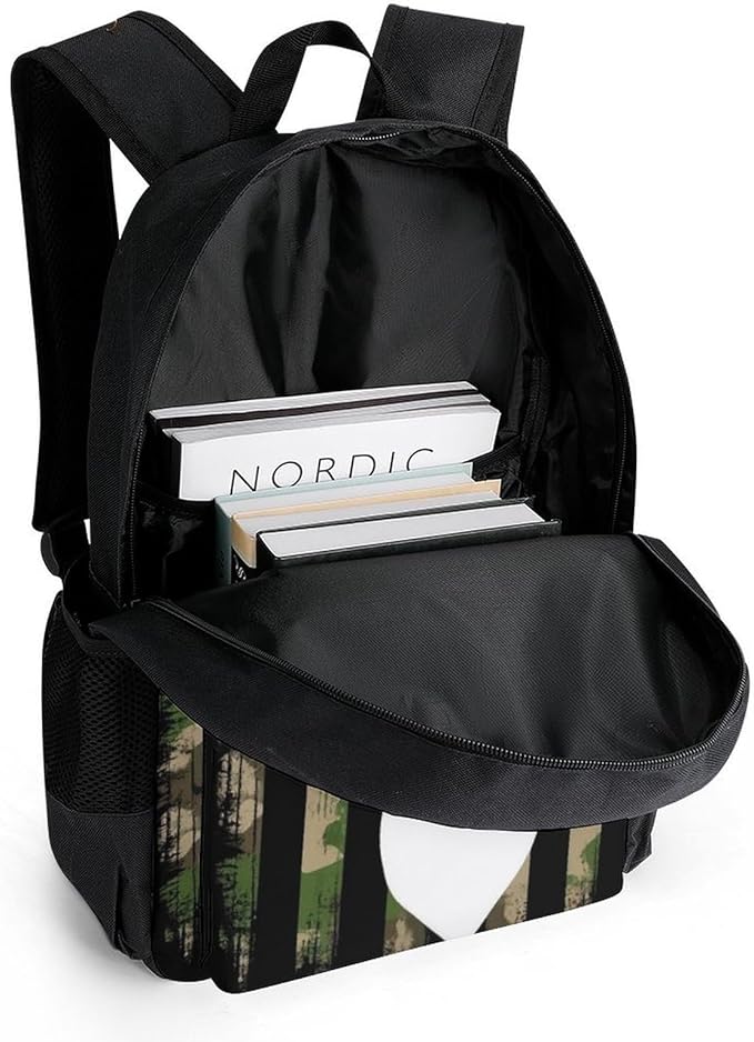 Lightweight Backpack for Gym Travel Bicycle, Big Capacity Multipurpose Anti-Theft Carry On Bag, Camouflage American Flag Hunting Deer Camo Travel Hiking Bag Day Pack