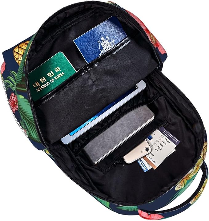 Daypack Polyester Anti-Theft Multipurpose Hawaiian Flower Party Pineapple Art Bookbag Big Capacity Gym Outdoor Hiking Backpack With Adjustable Shoulder Straps