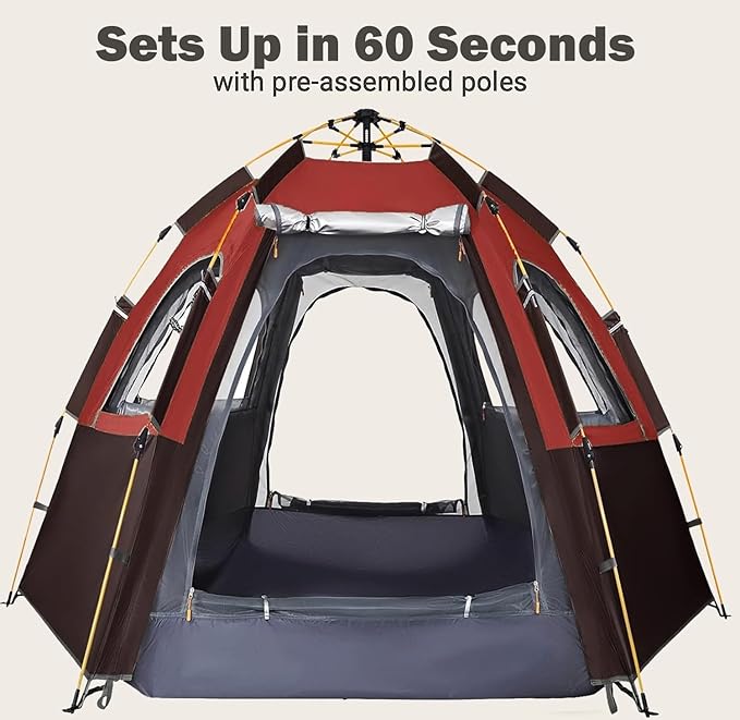 Camping Tent with Instant Setup, 2/3 Person Weatherproof Easy Quick Set Up in 60 Seconds with Rainfly Backpack Tent for Family Camping & Hiking, Upgraded Ventilation,Center Height 66-inch