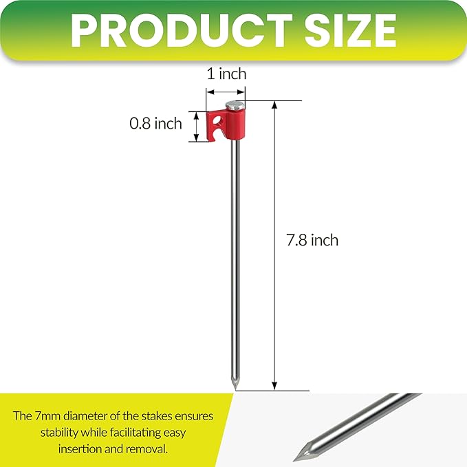 Tradesparker Tent Stakes 12-Pack 8 Inch Heavy Duty Garden Stakes Canopy Anchors - Includes Ropes for Camping Tents, Pop Up Canopies and Outdoor Events, Red