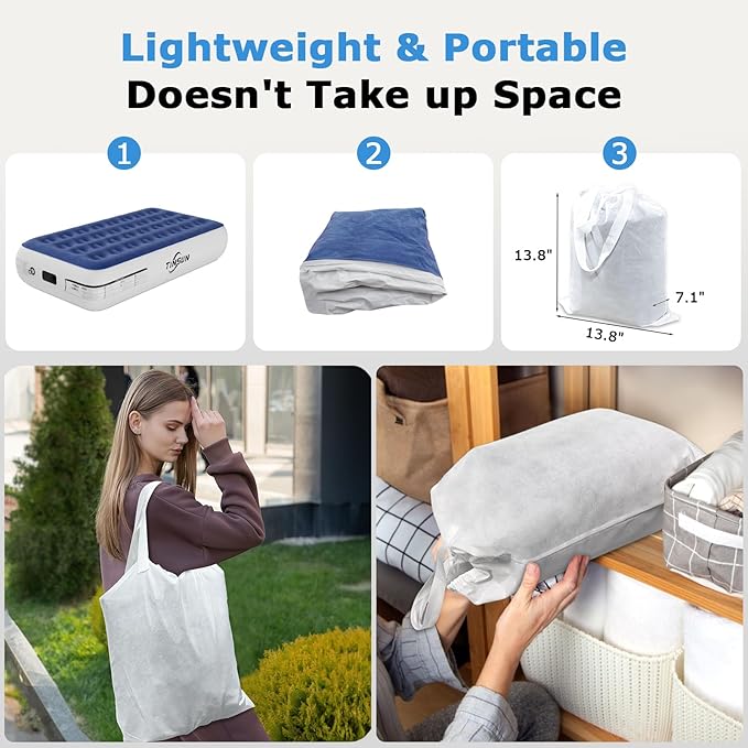 Air Mattress Queen with Built in Pump, Comfortable Blow up Mattress Portable Inflatable Bed for Camping, Inflatable Mattress Guest Bed for Home