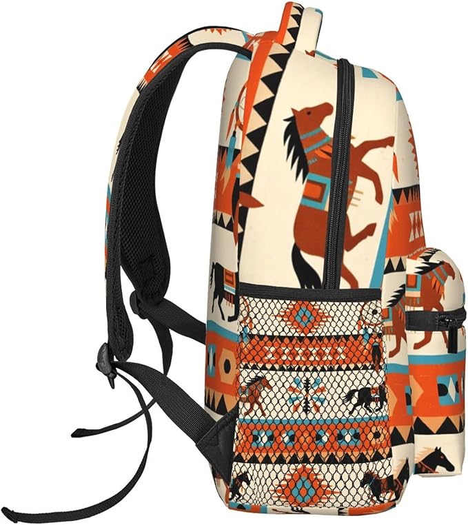 Men Women Lightweight Southwest Native American Ethnic Horse Dreamcatcher Art Casual Daypack Large Capacity Bookbag With Adjustable Shoulder Straps for Gym Business Bicycle