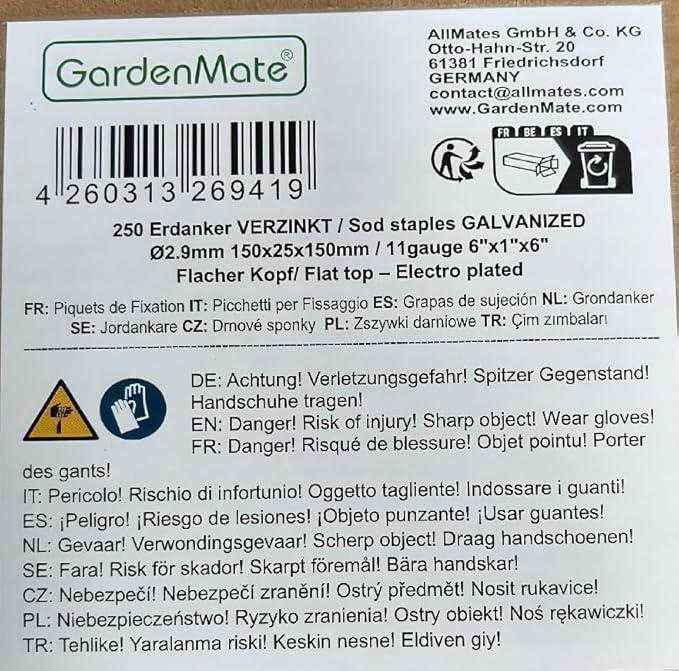 GardenMate 100-Pack Anti-Rust 6'' 11 Gauge Heavy-Duty Flat-Top U-Shaped Garden Stakes Staples Spikes Pins Pegs - Ground Stakes for Anchoring Landscape Fabric