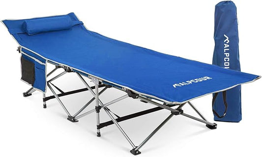 Alpcour Folding Camping Cot – Deluxe Collapsible Single Person Bed in a Bag w/Pillow for Indoor & Outdoor Use – Ultra Lightweight, Comfortable, Heavy Duty Design Holds Adults & Kids Up to 300 Lbs