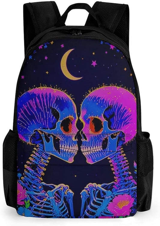 Rucksacks Multipurpose Anti-Theft Big Capacity Bookbag, Psychedelic Skeleton Love Art Travel Hiking Camping Rucksack With Padded Straps