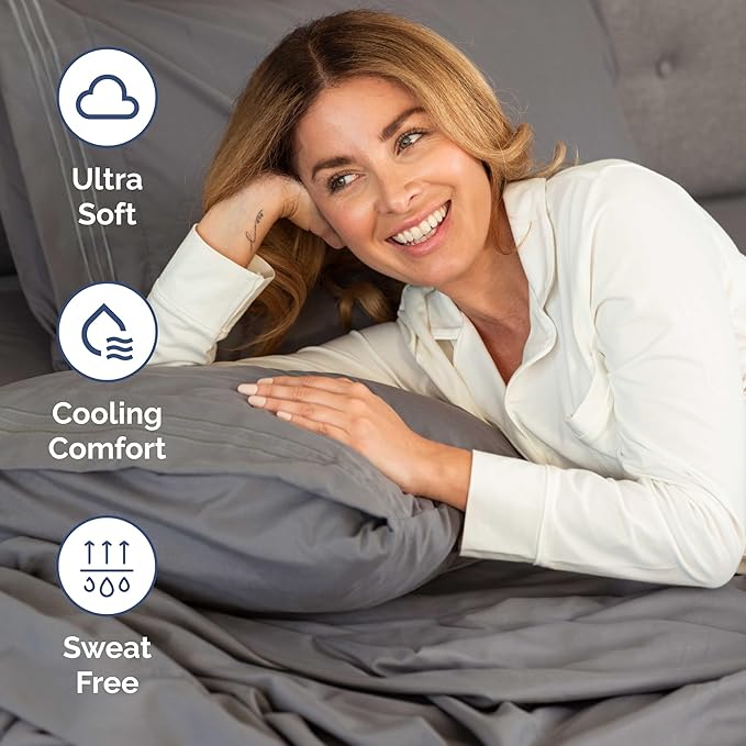 Full XL Bed Sheet - 4 Piece Full XL Bed Sheets Set - Soft, Breathable & Cooling - Hotel Luxury Bedding for Women, Men, Kids, Teens, Boys & Girls - Deep Pockets, Comfy, Fade & Wrinkle Free - Dark Grey