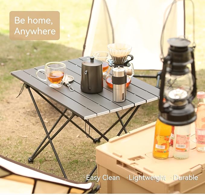 MOON LENCE Folding Outdoor Aluminum Camping Table Portable Ultralight Compact Backpacking Travel Table for Beach, Picnics, Hiking (Black, Large)