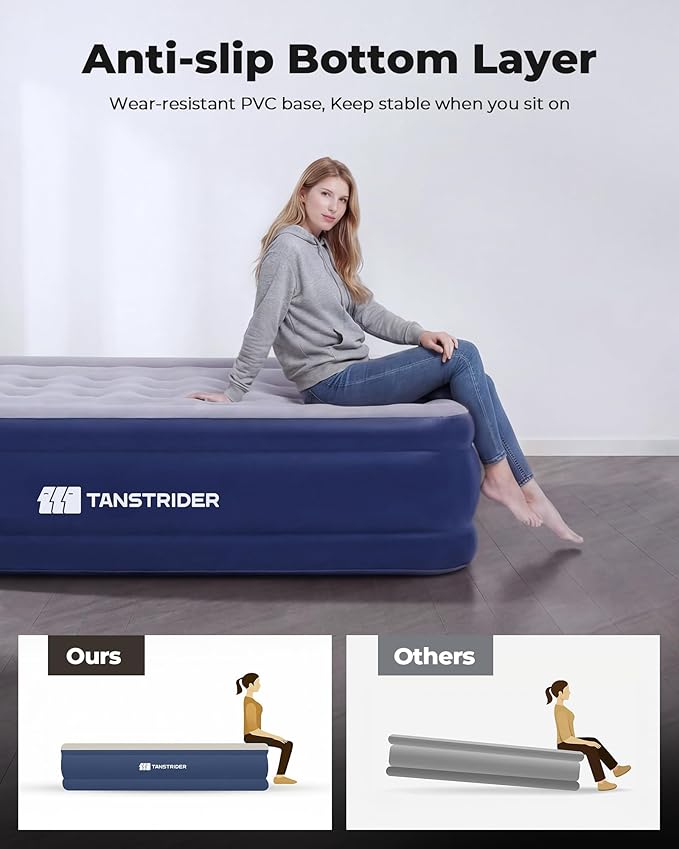 Full Size Air Mattress with Built in Pump, 18" Raised Inflatable Bed for Guest Room, 3-Min Quick Self-Inflating Airbed for Home Use Heavy Duty 600lbs Capacity