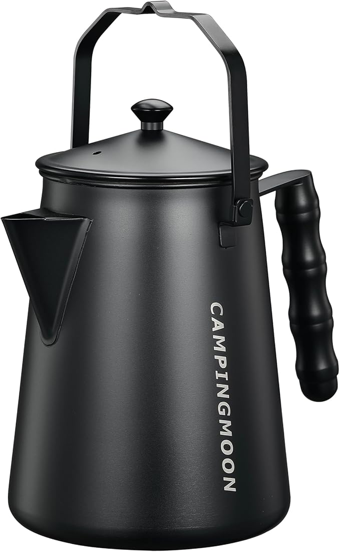CAMPINGMOON 1.5L Campfire Kettle Stainless Steel Camping Kettle Black BKSW-6
