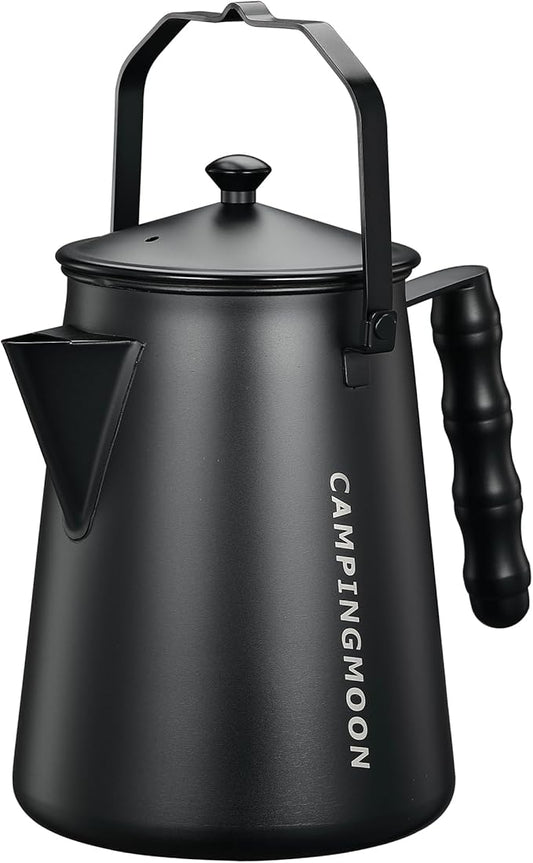 CAMPINGMOON 1.5L Campfire Kettle Stainless Steel Camping Kettle Black BKSW-6